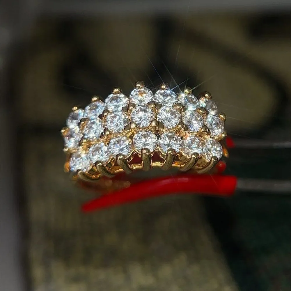 925 Gold Vermeil 3-Row‎ Diamonique Cz Ring